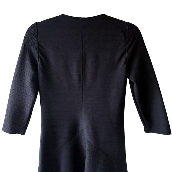Wolford Size XS Black V-Neck Ribbed A-Line Midi Shania Dress Stretch 3/4 Sleeves - Picture 10 of 12